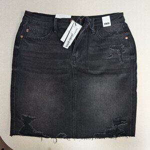 JudyBlue Distressed Black Denim Skirt
